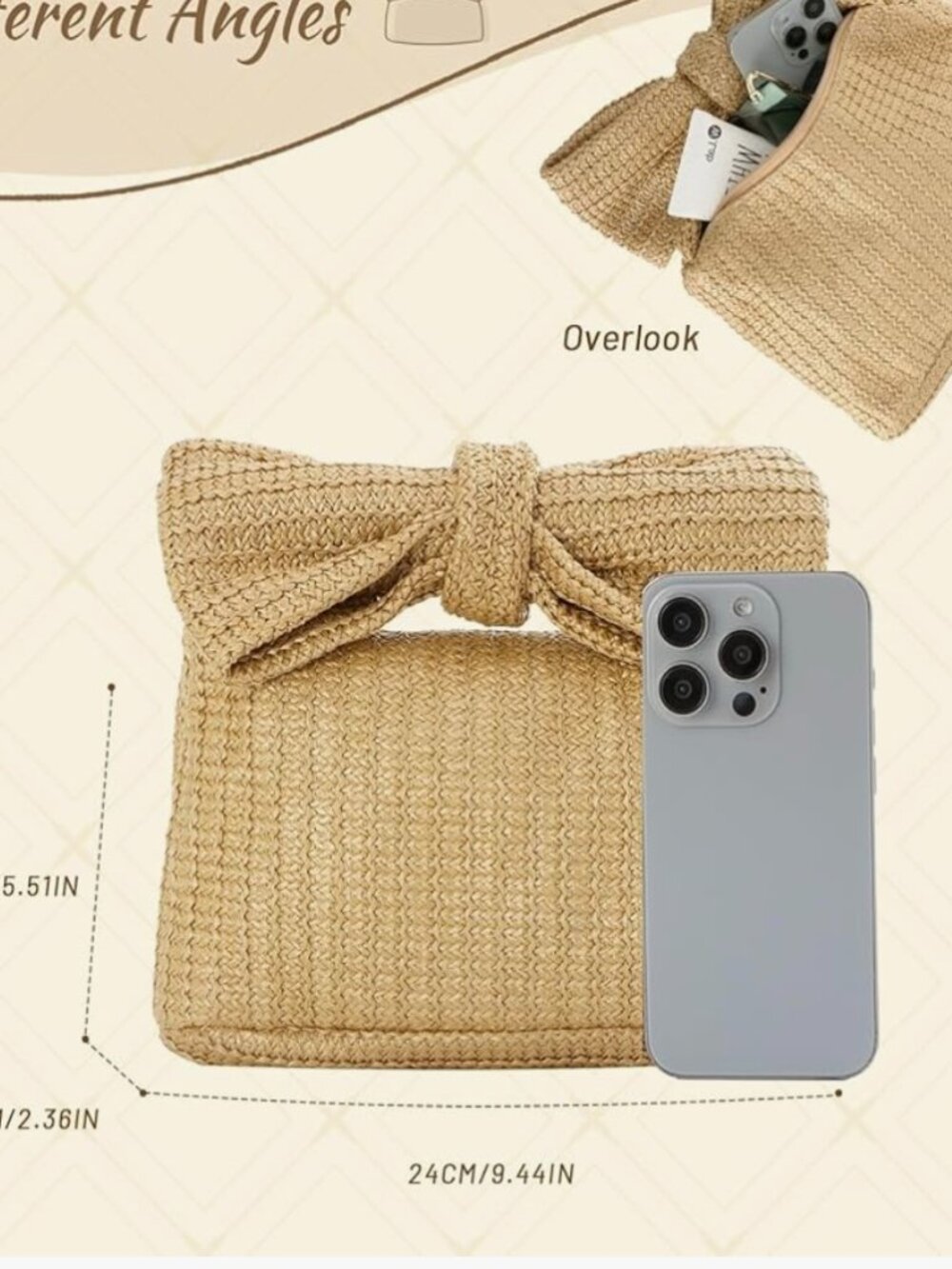 Woven Bow Clutch Khaki EUC - Picture 2 of 5